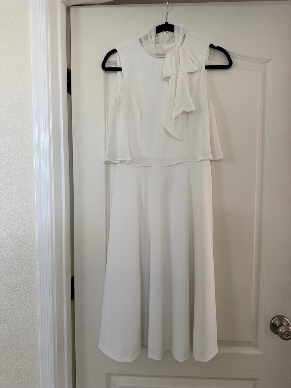 Calvin Klein Cream Tie-Neck Midi Dress